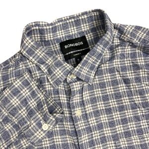 Bonobos Flannel‎ Shirt Mens XL Standard Fit Blue Plaid Button Up 100% Cotton